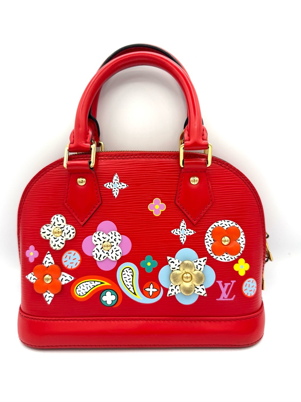 Louis Vuitton Red Limited Edition Blooming Alma BB Top Handle Bag